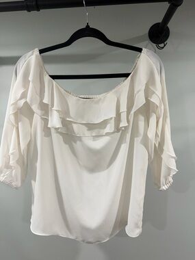 INC International Concepts Cream Off-Shoulder Ruffle Blouse